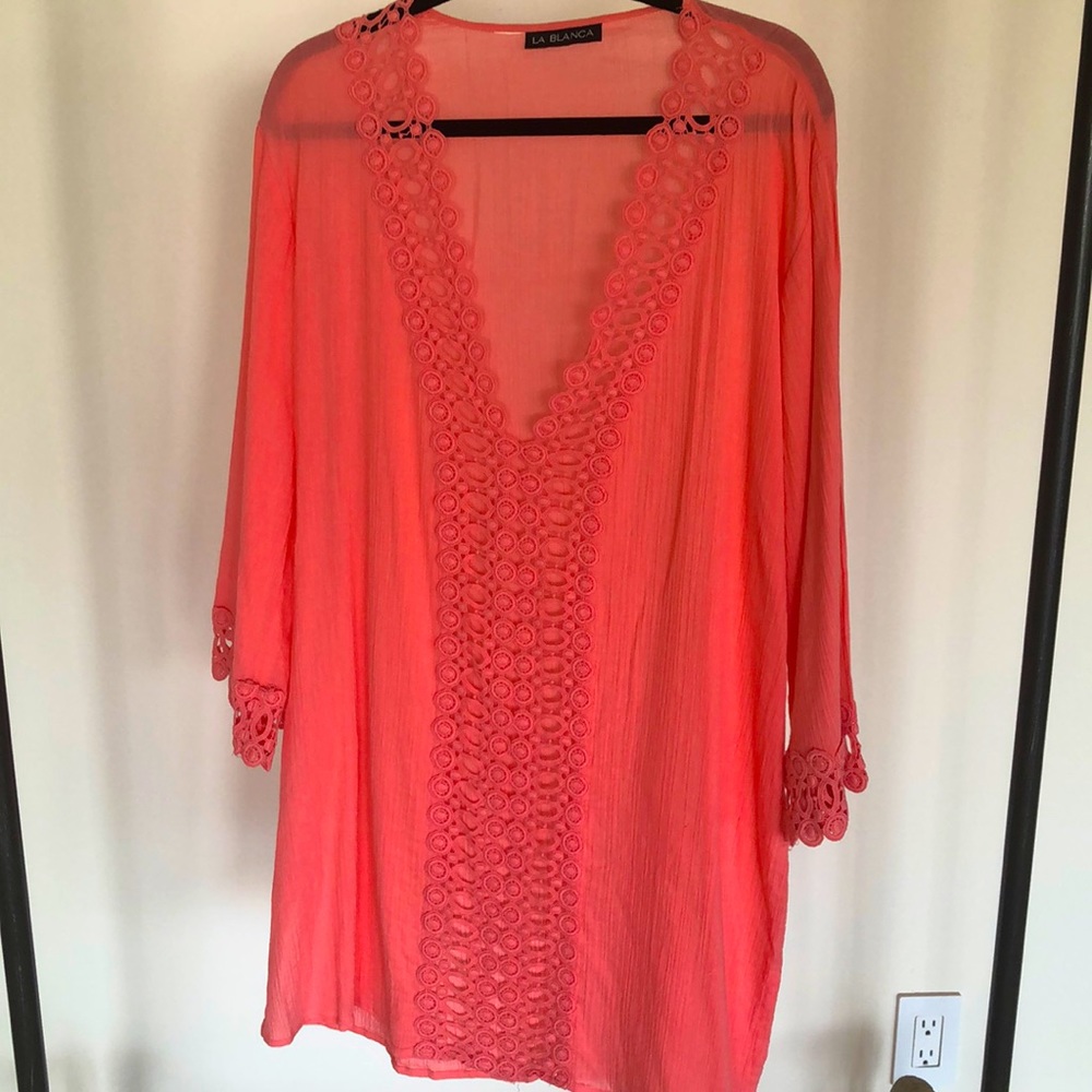 NWOT La Blanca Coral/Orange Pool, Beach Cover-up. Large